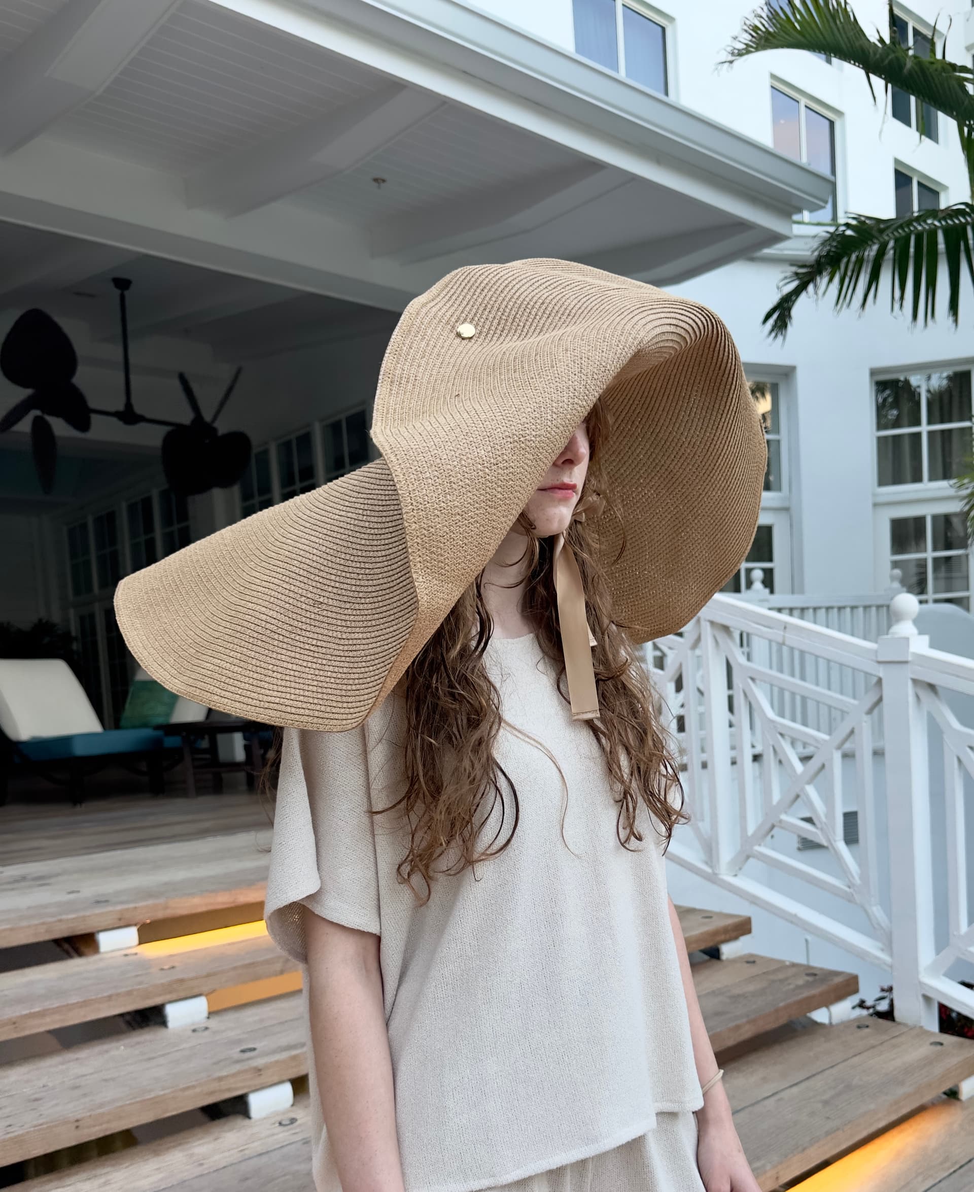 Supersized luxury sun hat top view - 78cm diameter woven straw wide brim